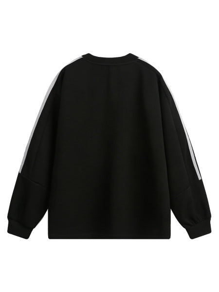 Vintage Heavyweight Sports Bar Long Sleeve Tee – Casual Cotton Blend Shirt with Striped Sleeve Detail