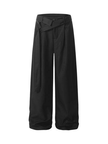 Men’s Wide-Leg Pants with Adjustable Belt and Button Waist – Smart Casual Trousers for Spring/Autumn