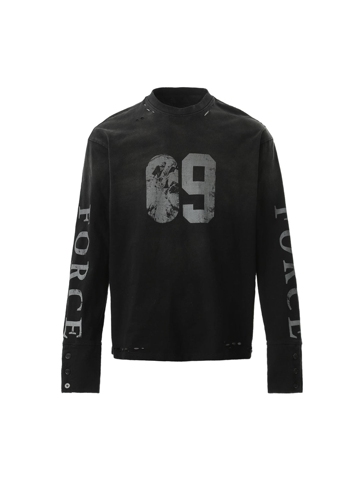 Distressed Number 09 Long Sleeve Top – Sporty Casual Cotton Tee for Spring and Fall