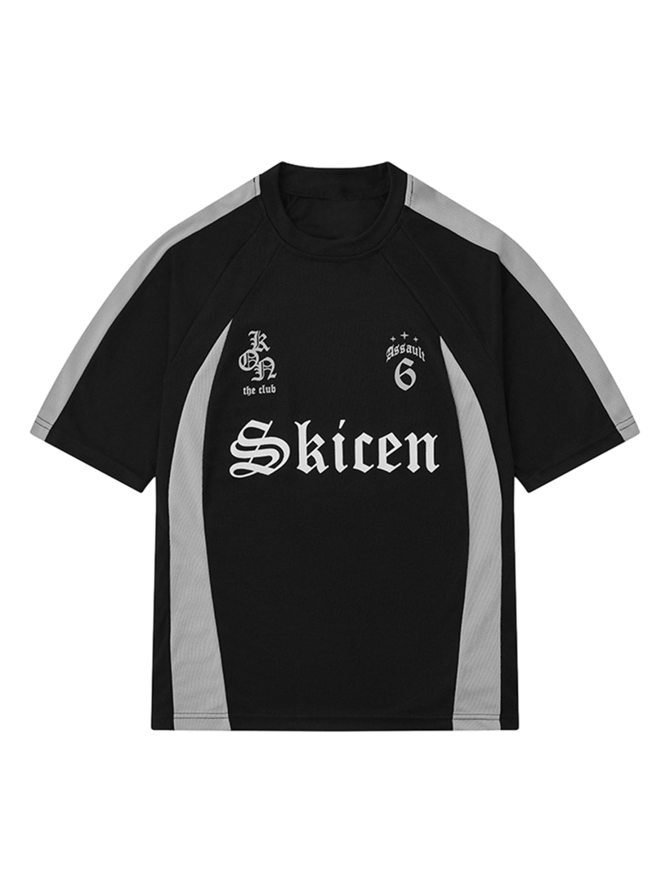Gothic Font Jersey Street T-Shirt – Casual Color Block Tee for Men and Women
